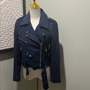 Design Lab Lord & Taylor Dark Blue Faux Suede Jacket